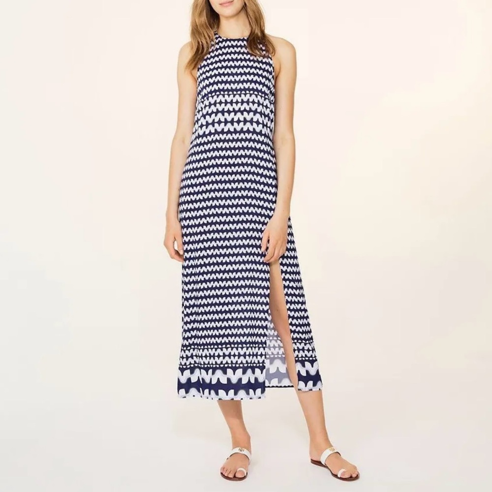 Tory Burch Windwell Midi Dress Cover-up Navy Blue, Beach Cruise Size XS